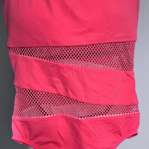 CARMEN MARC VALVO SWIMWEAR with Open-Knit Inserts In Coral Pink - Size 6 - Picture 2 of 8
